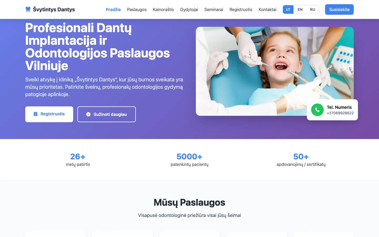 Švytintys Dantys website screenshot